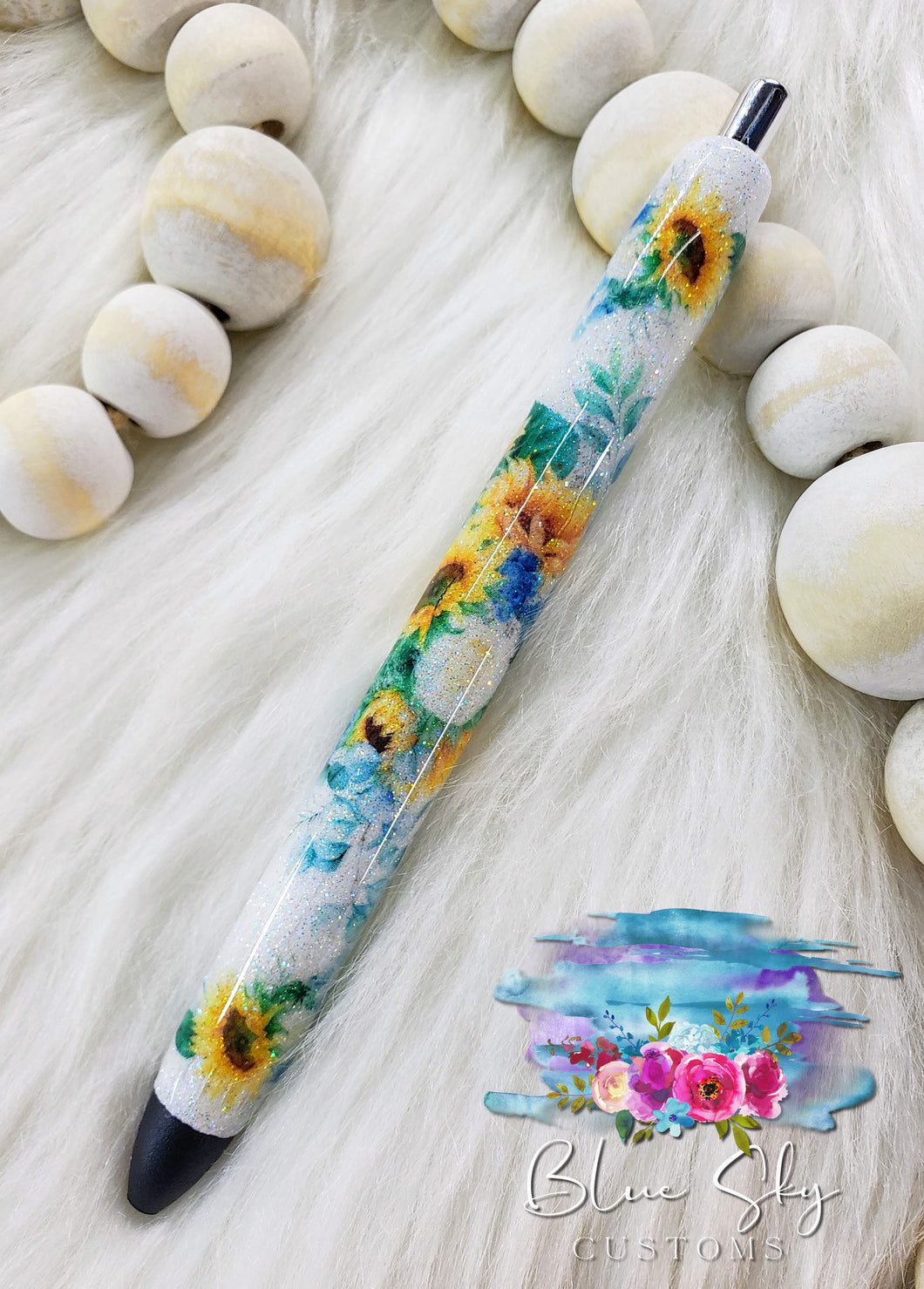 Sunflower Floral Glitter Pen