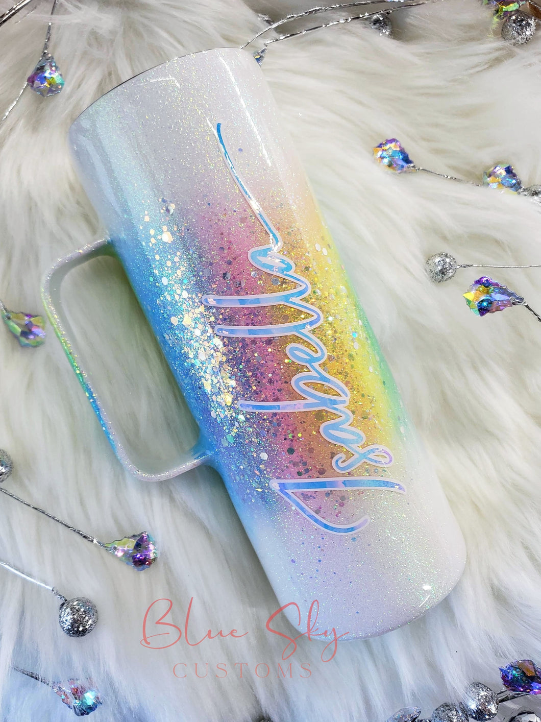 Rainbow Burst Glitter Tumbler