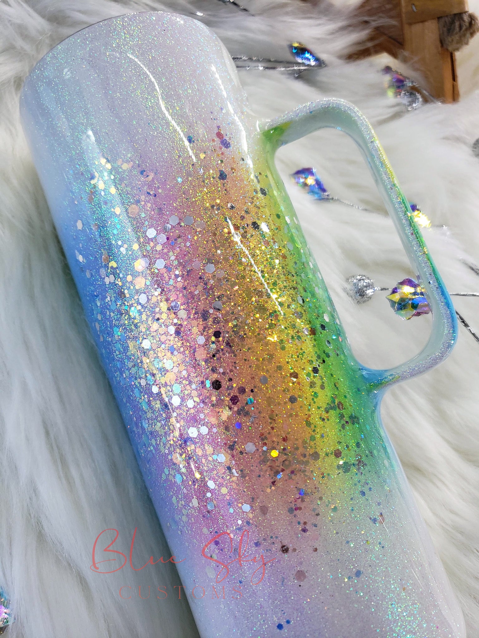 40oz Glitter Shimmer Holographic Rainbow Tumbler