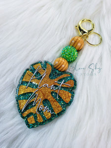 Plant Mom Monstera Leaf Keychain