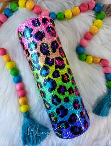 Neon Rainbow Ombre Leopard Tumbler