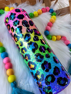 Neon Rainbow Ombre Leopard Tumbler