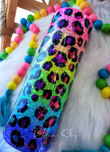 Neon Rainbow Ombre Leopard Tumbler