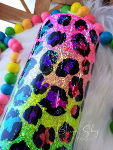 Neon Rainbow Ombre Leopard Tumbler