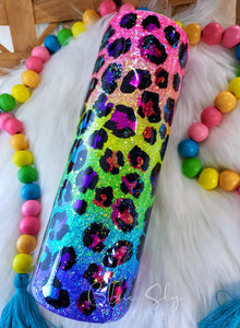 Neon Rainbow Ombre Leopard Tumbler