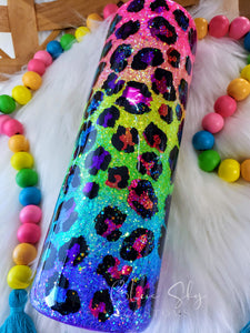 Neon Rainbow Ombre Leopard Tumbler