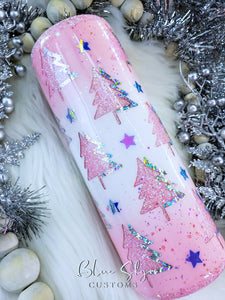 Pink Christmas Tree Peekaboo Glitter Tumbler