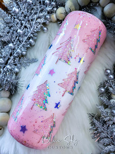 Pink Christmas Tree Peekaboo Glitter Tumbler