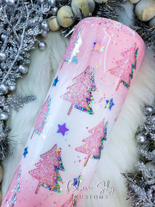 Pink Christmas Tree Peekaboo Glitter Tumbler