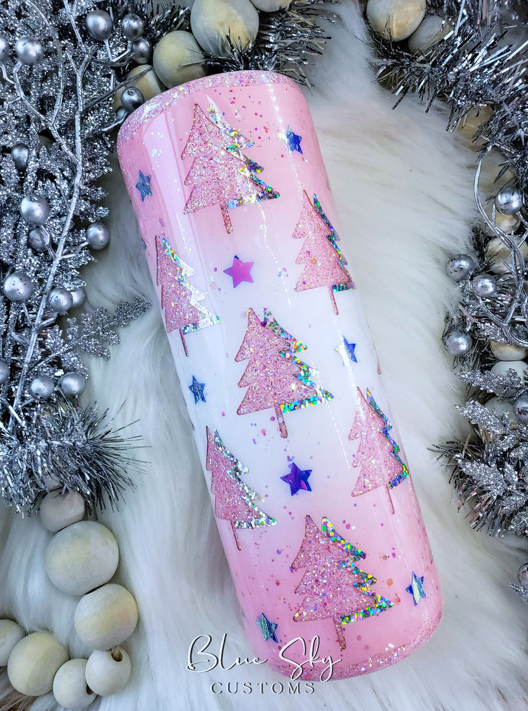 Pink Christmas Tree Peekaboo Glitter Tumbler